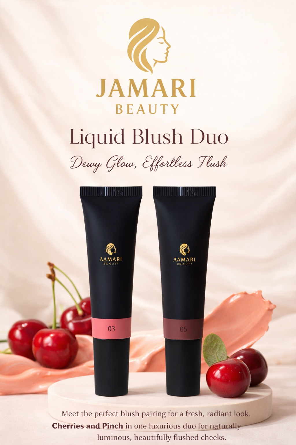 JAMARI BEAUTY Liquid Blush Duo – Dewy Glow, Effortless Flush.